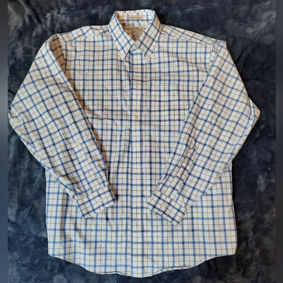 L.L. Bean Other - L.L. Bean Men's Blue/White Checked Long Sleeve Button Down Cotton Shirt Sz L-Reg